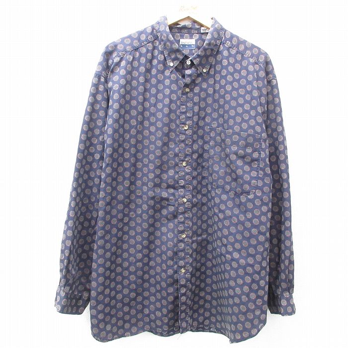 90s 長袖シャツ 総柄 ネイビー XL | 古着