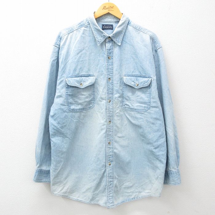 XL★古着 ベーシックエディションズ 長袖 シャツ メンズ 00年代 00s ロング丈 紺 ネイビー デニム 25feb21 中古 トップス