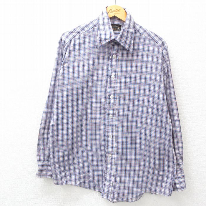 XL★古着 JCペニー 長袖 シャツ メンズ 70年代 70s 紺他 ネイビー チェック 25feb21 中古 トップス