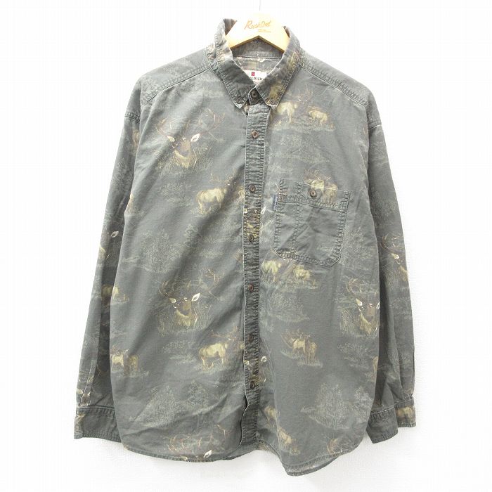 【20%OFF】XL★古着 ウールリッチ WOOLRICH 長袖 シャツ メンズ シカ 大きいサイズ コットン ボタンダウン グレー系他 25feb21 中古 トップス