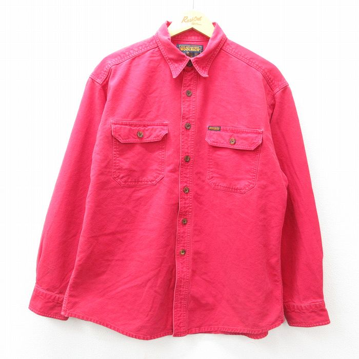 【20%OFF】XL★古着 ウールリッチ WOOLRICH 長袖 シャツ メンズ コットン 赤 レッド 25feb21 中古 トップス