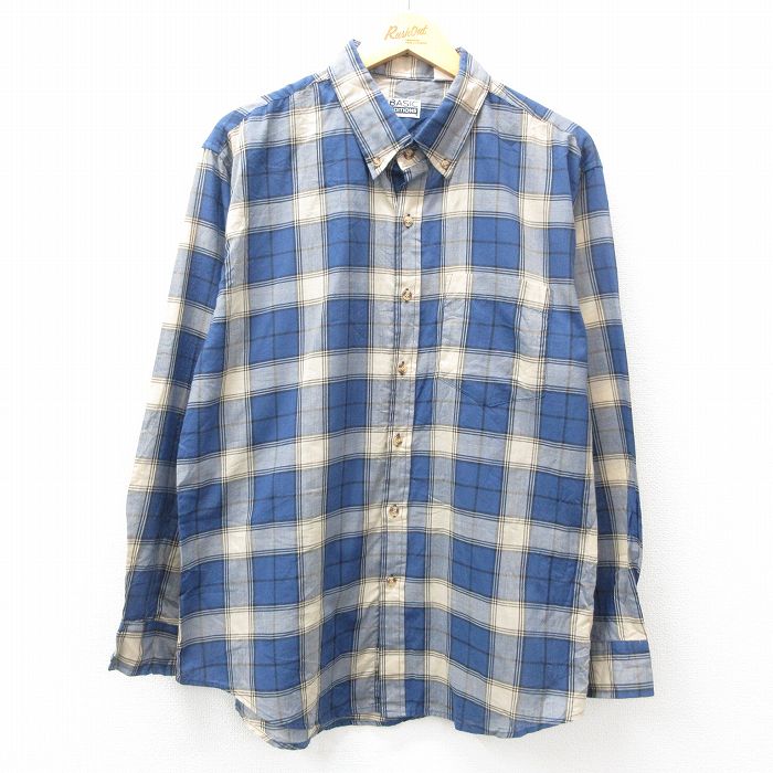 【50%OFF】L★古着 ベーシックエディションズ 長袖 シャツ メンズ 00年代 00s ボタンダウン 紺他 ネイビー チェック 25feb21 中古 トップス