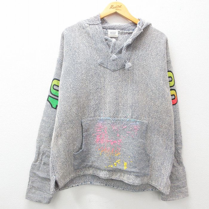 【50%OFF】L★古着 長袖 メキシカン パーカー メンズ ネコ コットン メキシコ製 紺他 ネイビー 25feb21 中古 トップス