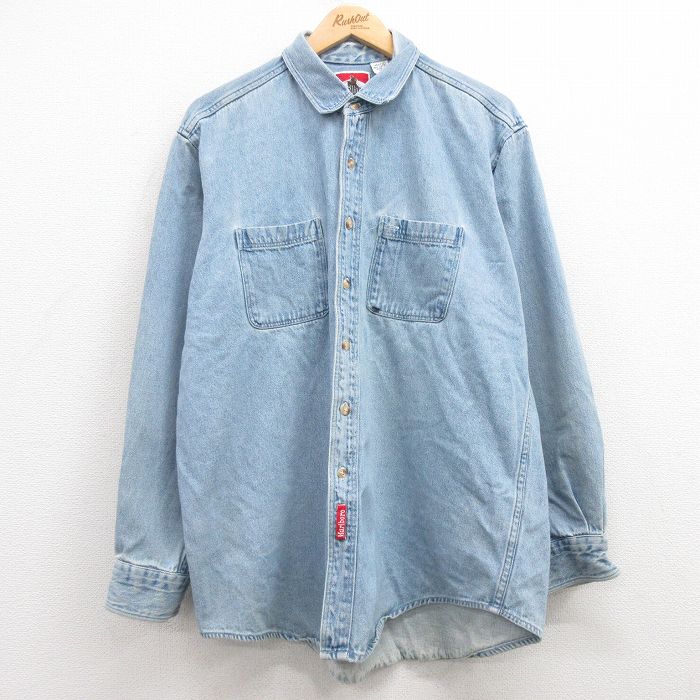 XL★古着 マルボロ 長袖 シャツ メンズ 90年代 90s コットン USA製 紺 ネイビー デニム 【spe】 25feb21 中古 トップス