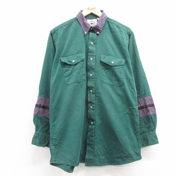 L★古着 長袖 ウエスタン シャツ メンズ 00年代 00s ボタンダウン カナダ製 緑他 グリーン 25feb21 中古 トップス
