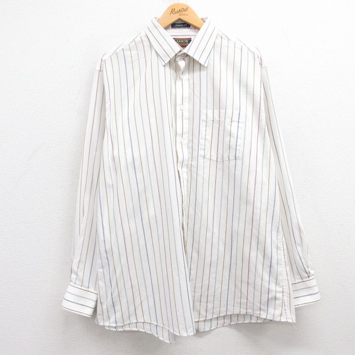 XL★古着 アロー 長袖 シャツ メンズ 90年代 90s USA製 白他 ホワイト ストライプ 25feb21 中古 トップス