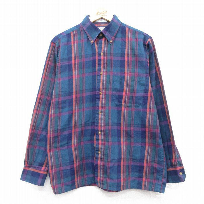 M★古着 アロー 長袖 シャツ メンズ 90年代 90s ボタンダウン 紺他 ネイビー チェック 25feb21 中古 トップス