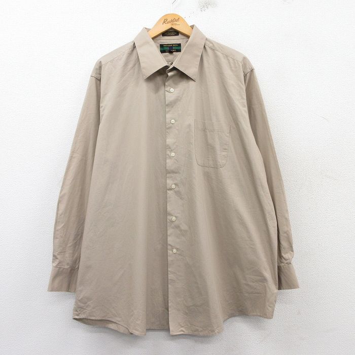 XL★古着 長袖 シャツ メンズ 00年代 00s 大きいサイズ ロング丈 ベージュ カーキ 25feb21 中古 トップス