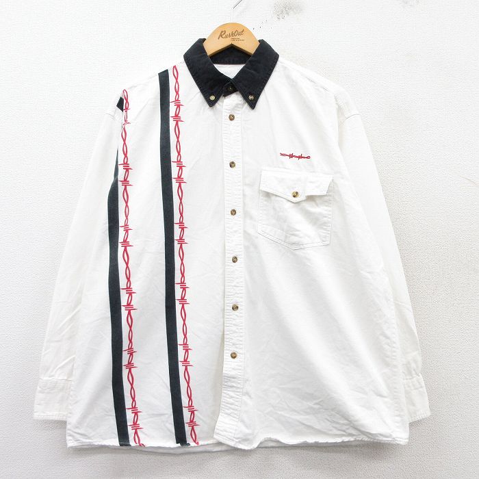 XL★古着 長袖 シャツ メンズ ボタンダウン 白他 ホワイト 25feb22 中古 トップス