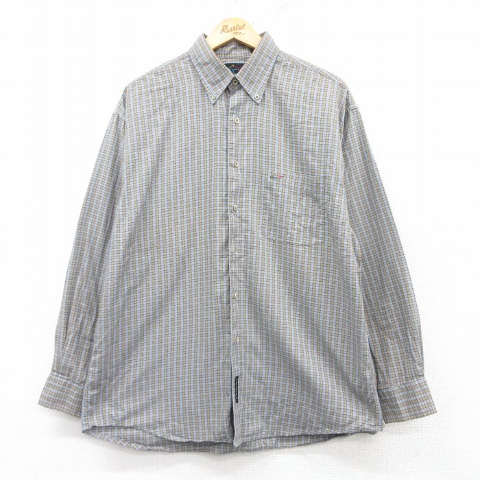 【50%OFF】XL★古着 グレッグノーマン 長袖 シャツ メンズ コットン ボタンダウン グレー系他 チェック 25feb22 中古 トップス