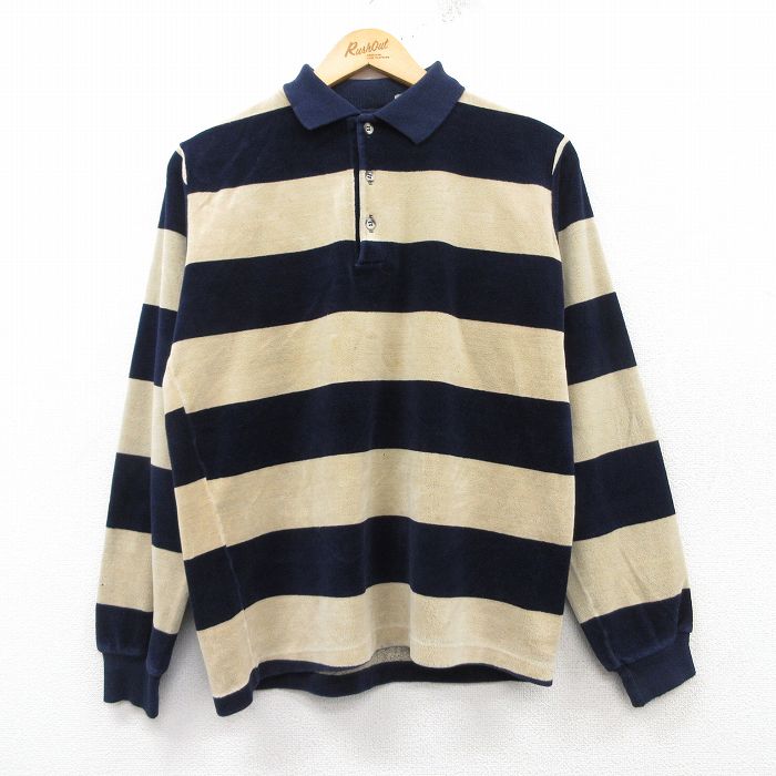 M★古着 キャンパス 長袖 ラガー シャツ メンズ 80年代 80s パイル地 紺他 ネイビー ボーダー 25feb22 中古 トップス
