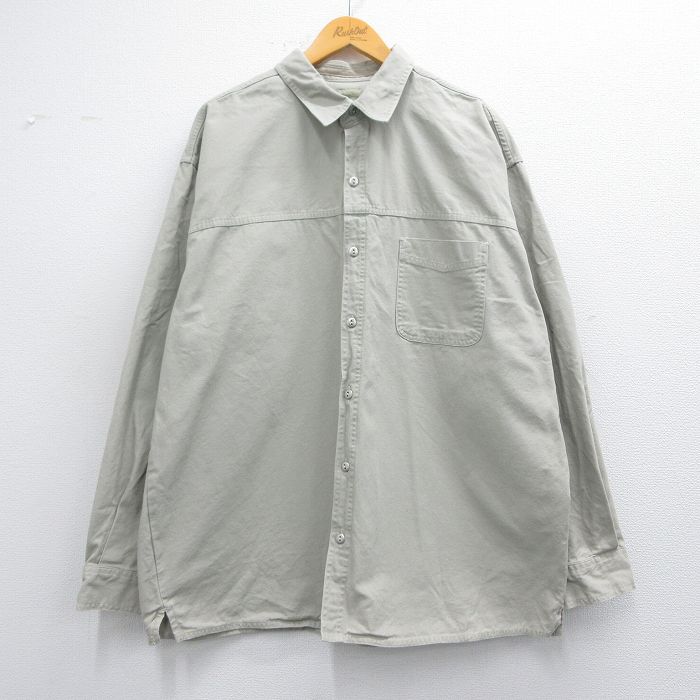 XL★古着 長袖 シャツ メンズ 大きいサイズ ロング丈 コットン ベージュ系 カーキ 25feb22 中古 トップス