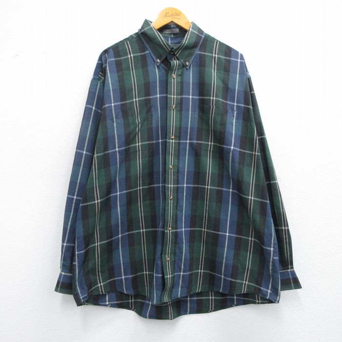 XL★古着 バンヒューセン 長袖 シャツ メンズ 大きいサイズ ボタンダウン 紺他 ネイビー チェック 25feb22 中古 トップス