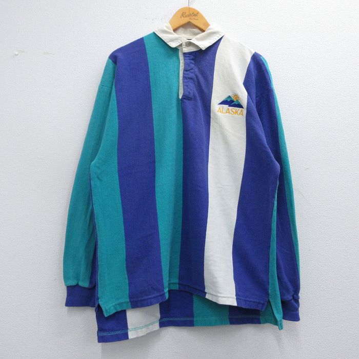 XL★古着 長袖 ラガー シャツ メンズ 90年代 90s アラスカ コットン USA製 紺他 ネイビー 25feb22 中古 トップス