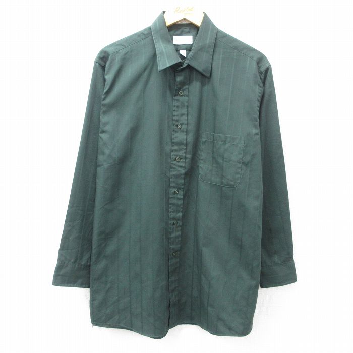 XL★古着 バンヒューセン 長袖 シャツ メンズ ロング丈 緑他 グリーン ストライプ 25feb25 中古 トップス