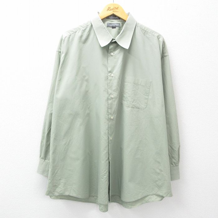 【20%OFF】XL★古着 長袖 シャツ メンズ 大きいサイズ ロング丈 緑系 グリーン 25feb25 中古 トップス
