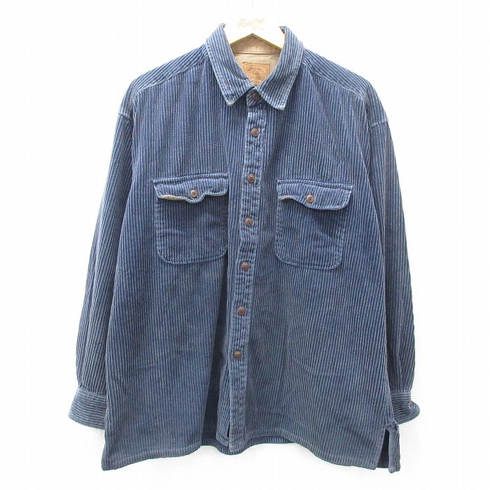 XL★古着 セントジョンズベイ 長袖 シャツ メンズ コーデュロイ 太畝 大きいサイズ コットン 紺 ネイビー 25feb25 中古 トップス
