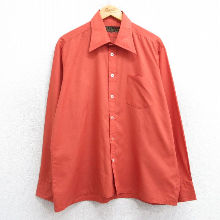 【20%OFF】XL★古着 長袖 シャツ メンズ 80年代 80s オレンジ系 25feb26 中古 トップス