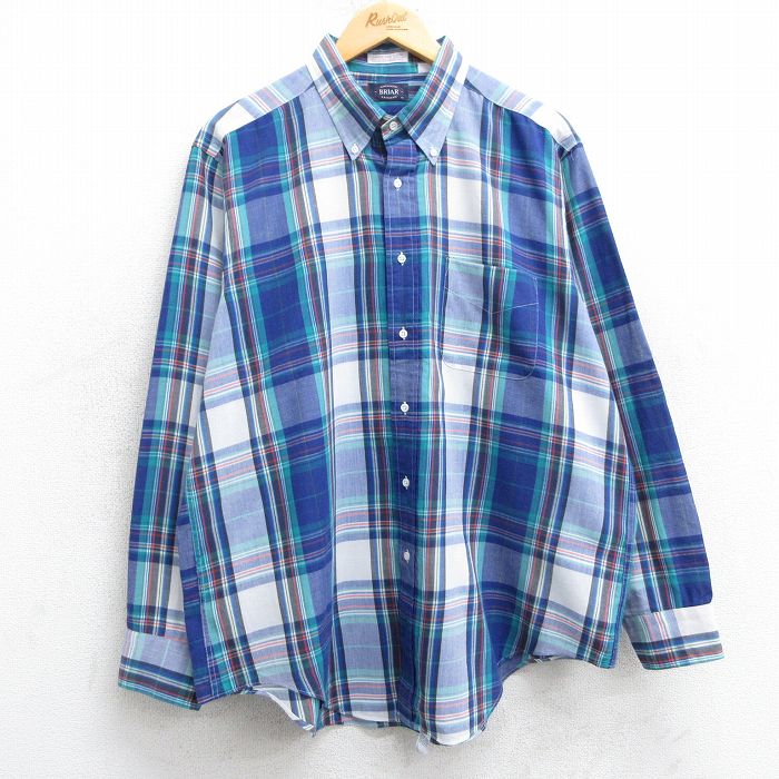 XL★古着 長袖 シャツ メンズ 90年代 90s 大きいサイズ ボタンダウン USA製 紺他 ネイビー チェック 25feb26 中古 トップス