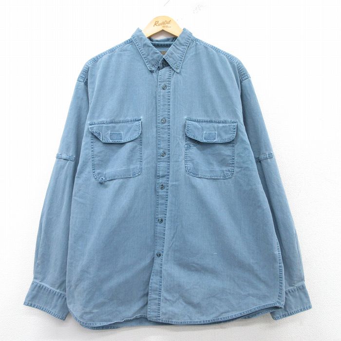 XL★古着 FADED GLORY 長袖 シャツ メンズ 大きいサイズ コットン ボタンダウン 薄紺 ネイビー 25feb26 中古 トップス
