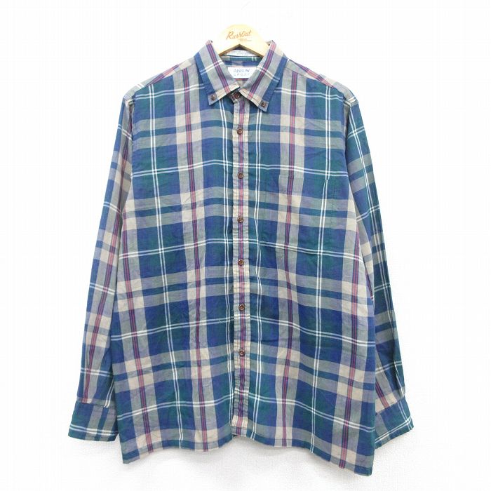 L★古着 アロー 長袖 シャツ メンズ 90年代 90s ボタンダウン 紺他 ネイビー チェック 25feb26 中古 トップス