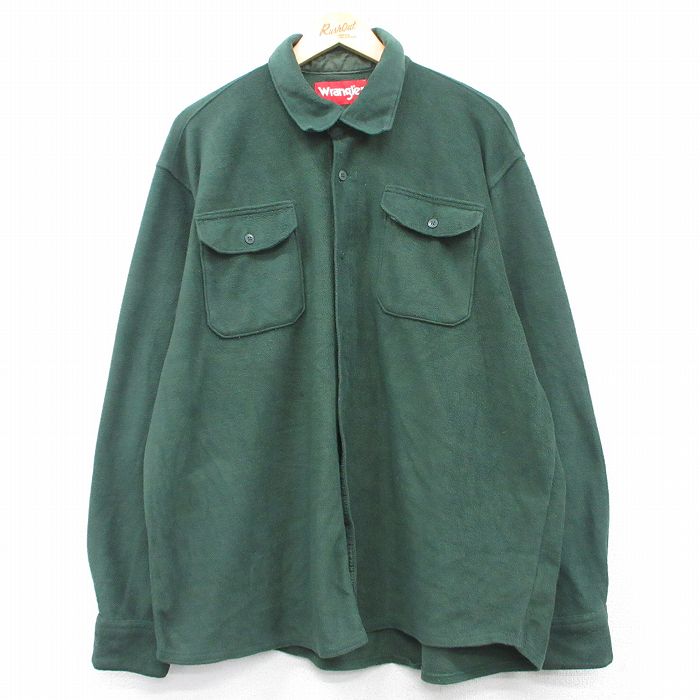 【50%OFF】XL★古着 ラングラー Wrangler 長袖 フリース シャツ メンズ 大きいサイズ 緑 グリーン 25feb26 中古 トップス