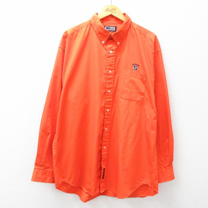 【50%OFF】XL★古着 長袖 シャツ メンズ シラキュース 大きいサイズ ロング丈 コットン ボタンダウン オレンジ 25feb26 中古 トップス