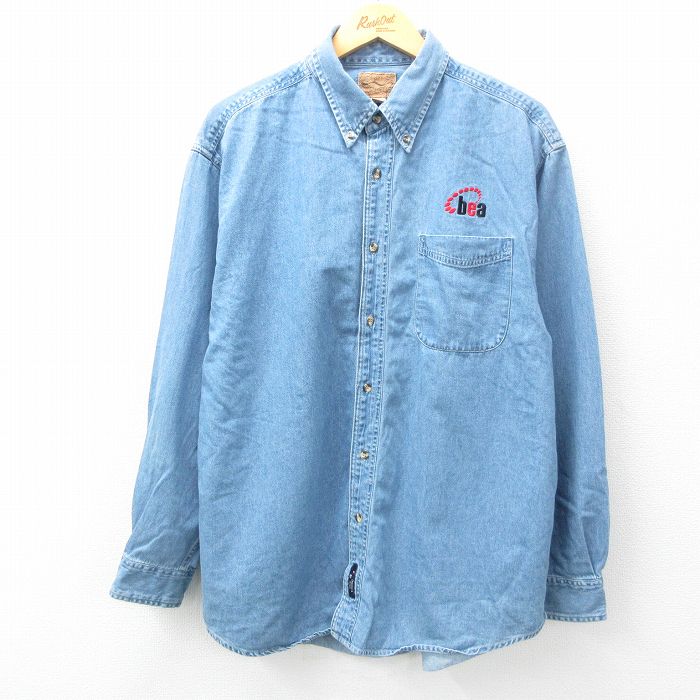 XL★古着 長袖 シャツ メンズ bea コットン ボタンダウン 紺 ネイビー デニム 25feb26 中古 トップス