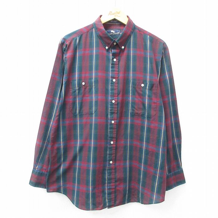 【20%OFF】XL★古着 長袖 シャツ メンズ 90年代 90s ボタンダウン エンジ他 チェック 25feb26 中古 トップス
