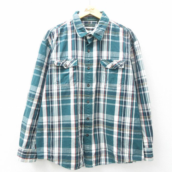 【50%OFF】XL★古着 G.H.BASS 長袖 シャツ メンズ 大きいサイズ コットン 緑他 グリーン チェック 25feb26 中古 トップス