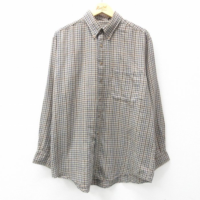【50%OFF】XL★古着 長袖 シャツ メンズ 90年代 90s ボタンダウン ベージュ他 カーキ チェック 25feb26 中古 トップス