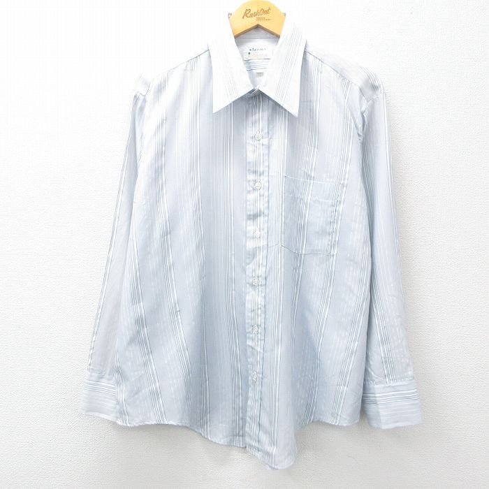 XL★古着 アロー 長袖 シャツ メンズ 70年代 70s 薄紺他 ネイビー ストライプ 25feb26 中古 トップス