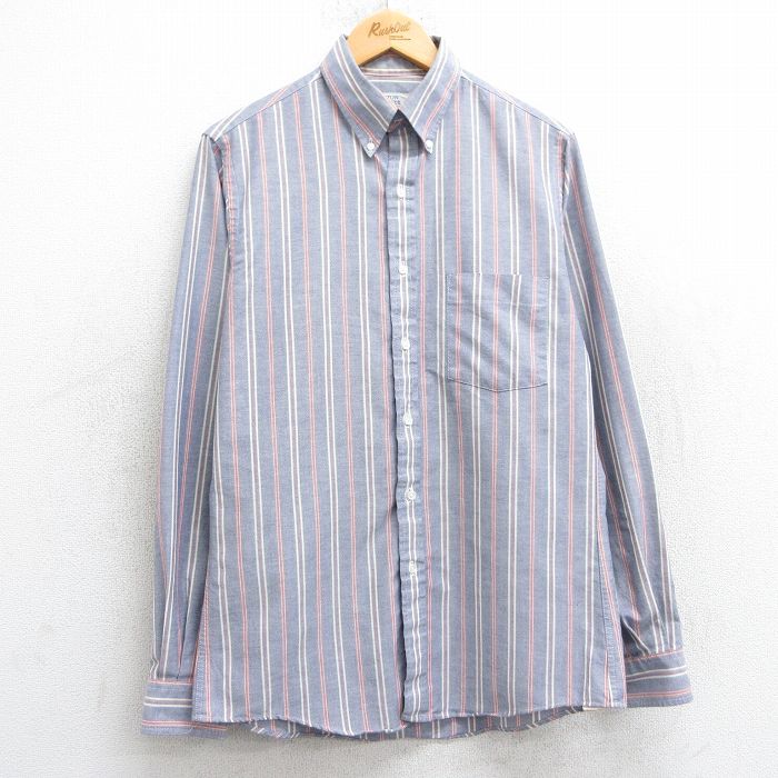 M★古着 アロー 長袖 シャツ メンズ 90年代 90s ボタンダウン USA製 薄紺他 ネイビー ストライプ 25feb26 中古 トップス