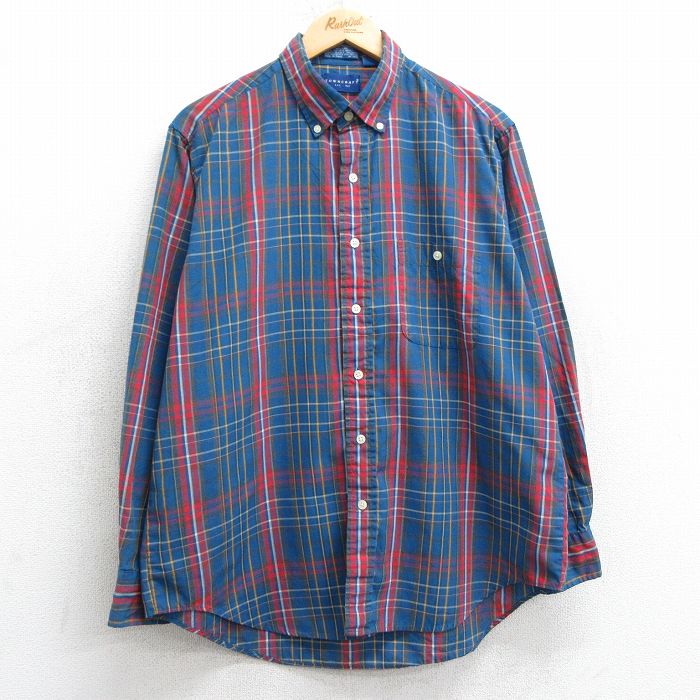L★古着 タウンクラフト 長袖 シャツ メンズ 90年代 90s ボタンダウン 紺系他 ネイビー チェック 25feb26 中古 トップス