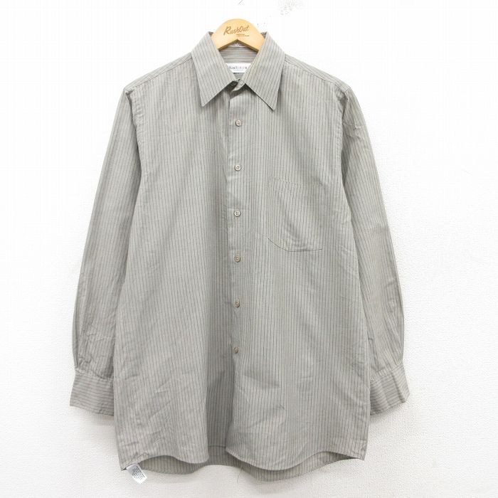 【20%OFF】M★古着 バンヒューセン 長袖 シャツ メンズ 00年代 00s グレー他 ストライプ 25feb26 中古 トップス