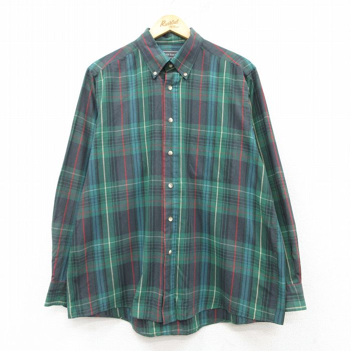 【50%OFF】XL★古着 長袖 シャツ メンズ 90年代 90s ボタンダウン 緑他 グリーン チェック 25feb26 中古 トップス