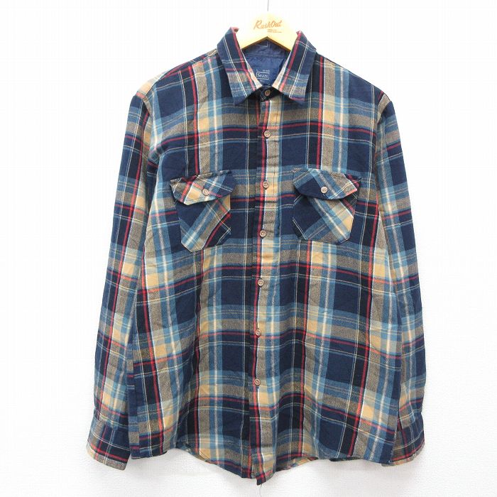 XL★古着 シアーズ 長袖 シャツ メンズ 90年代 90s 紺他 ネイビー チェック 25feb27 中古 トップス