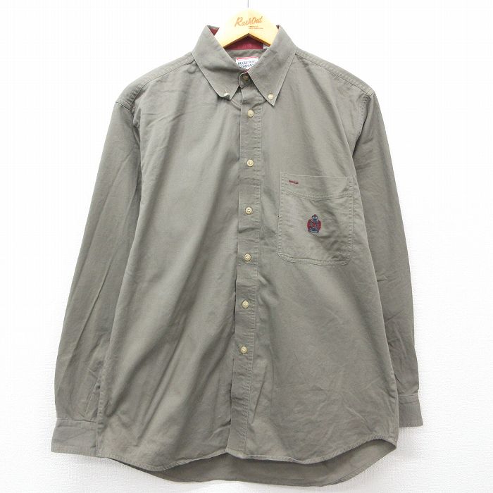 L★古着 ビューグルボーイ 長袖 シャツ メンズ 00年代 00s コットン ボタンダウン 濃緑系 グリーン 25feb27 中古 トップス
