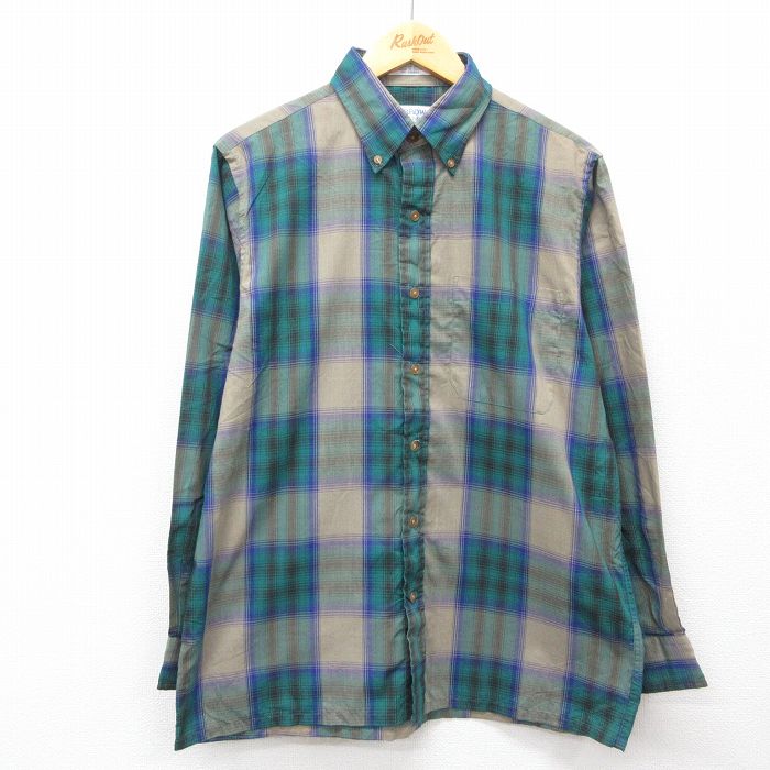 L★古着 アロー 長袖 シャツ メンズ 90年代 90s ボタンダウン 緑他 グリーン チェック 25feb27 中古 トップス