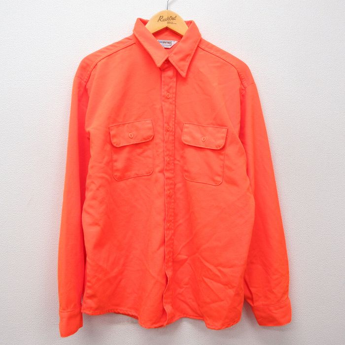 XL★古着 ファイブブラザー 長袖 シャツ メンズ 80年代 80s 大きいサイズ USA製 オレンジ 【spe】 25feb27 中古 トップス