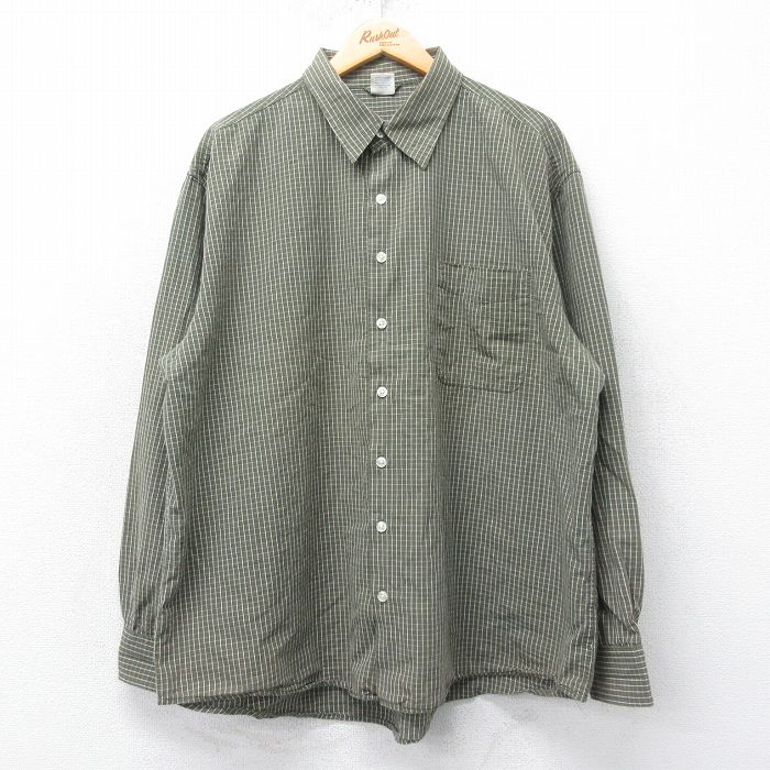XL★古着 オールドネイビー OLD NAVY 長袖 シャツ メンズ 大きいサイズ コットン 緑他 グリーン チェック 25feb27 中古 トップス