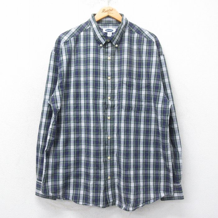 XL★古着 オールドネイビー OLD NAVY 長袖 シャツ メンズ 00年代 00s コットン ボタンダウン 緑他 グリーン チェック 25feb27 中古 トップス
