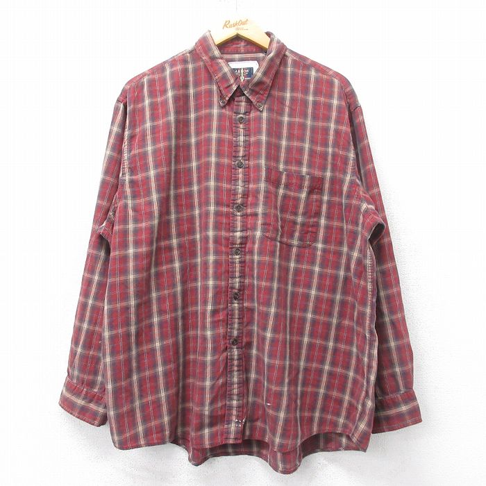 【20%OFF】XL★古着 アロー 長袖 シャツ メンズ 大きいサイズ コットン ボタンダウン エンジ他 チェック 25feb27 中古 トップス