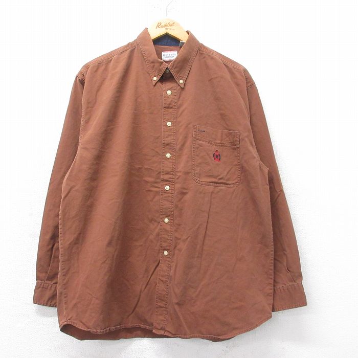 【50%OFF】L★古着 ビューグルボーイ 長袖 シャツ メンズ 00年代 00s コットン ボタンダウン 茶 ブラウン 25feb27 中古 トップス