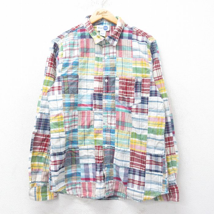 【50%OFF】M★古着 長袖 シャツ メンズ 00年代 00s パッチワーク コットン 白他 ホワイト チェック 【spe】 25feb27 中古 トップス