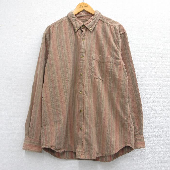 L★古着 TERRITORY AHEAD 長袖 シャツ メンズ コーデュロイ コットン ボタンダウン 茶他 ブラウン ストライプ 25feb28 中古 トップス