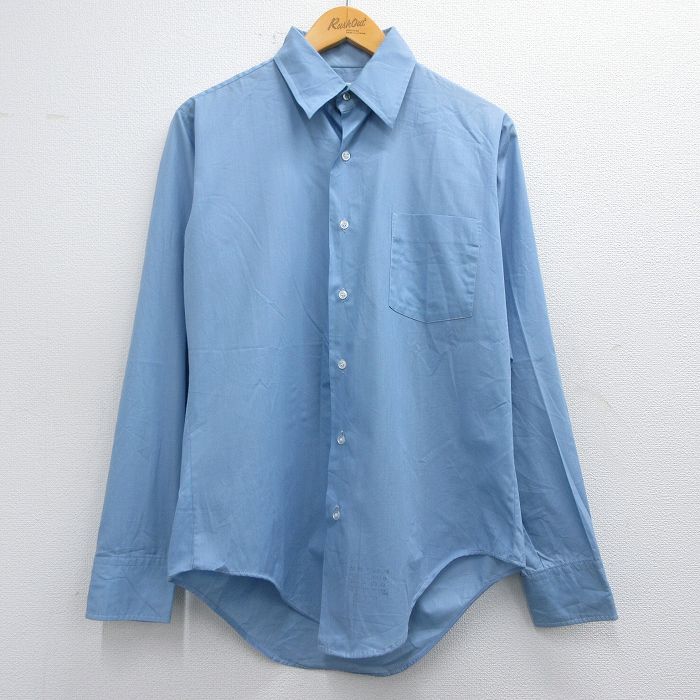 M★古着 マンハッタン 長袖 シャツ メンズ 80年代 80s USA製 薄紺 ネイビー 25feb28 中古 トップス