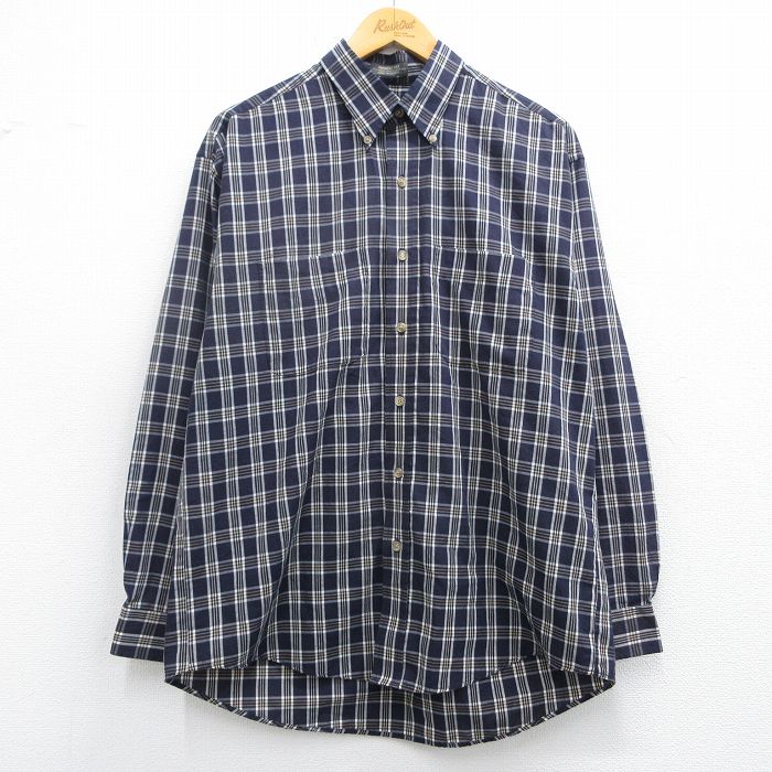 L★古着 バンヒューセン 長袖 シャツ メンズ 00年代 00s ボタンダウン 紺他 ネイビー チェック 25feb28 中古 トップス