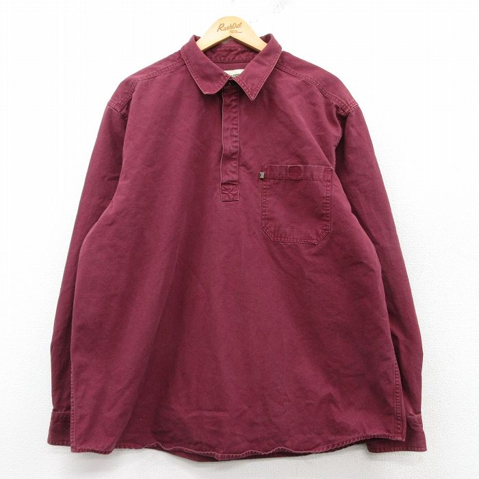 XL★古着 長袖 シャツ メンズ 大きいサイズ コットン エンジ 【spe】 25mar01 中古 トップス