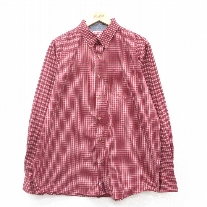【50%OFF】XL★古着 ラングラー Wrangler 長袖 シャツ メンズ ボタンダウン 赤他 レッド チェック 25mar01 中古 トップス